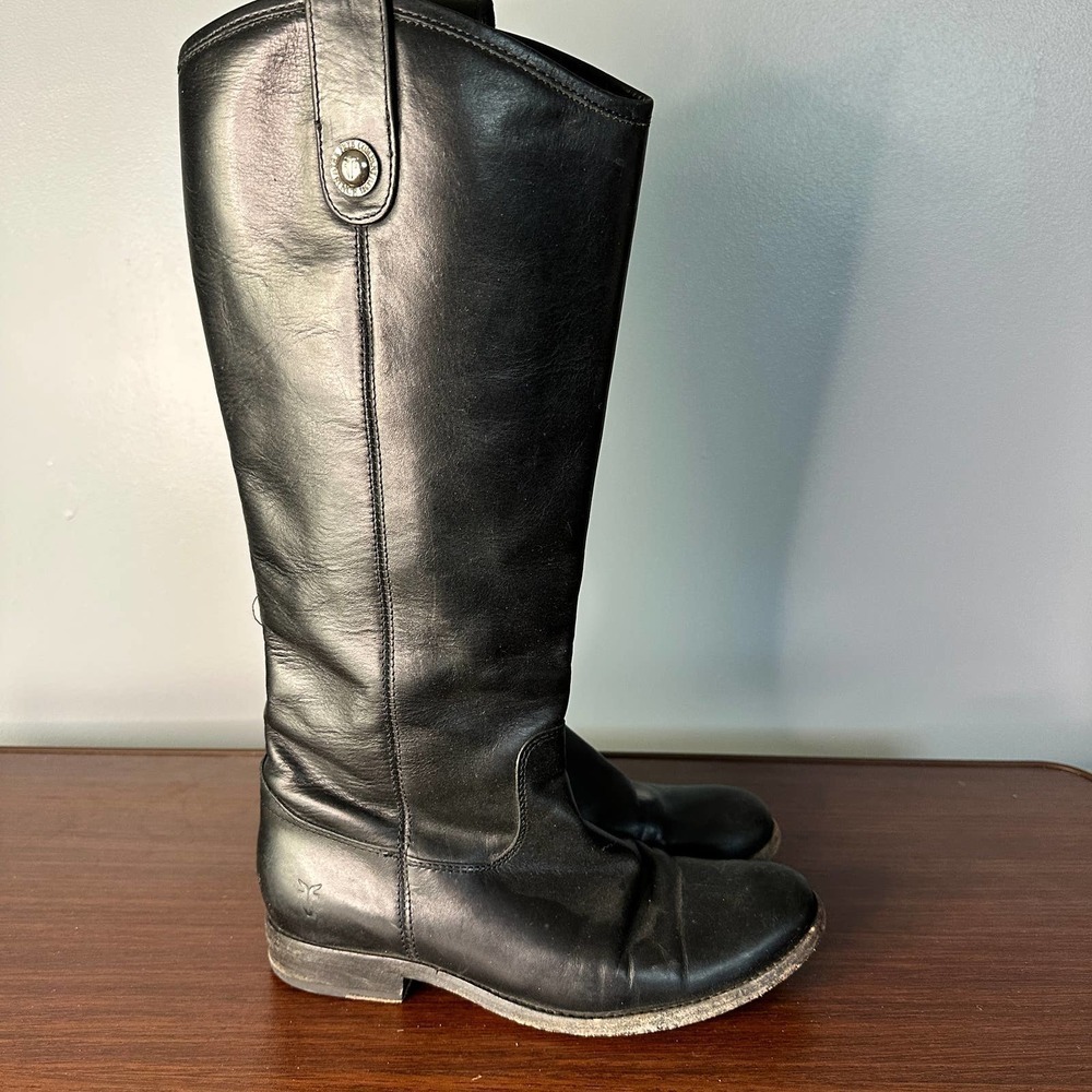 Frye Melissa Button Pull On Black Riding Boots Size 6B - Picture 4 of 13